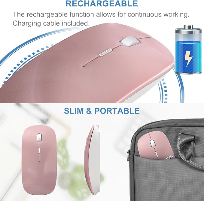 Bluetooth Wireless Mouse for MacBook Air Mac Pro Laptop Computer iPad Pad PC Laser Optical Rechargeable Mini Slim Silent Mouse Widely Used Desktop Hp iMac (Rose Gold)