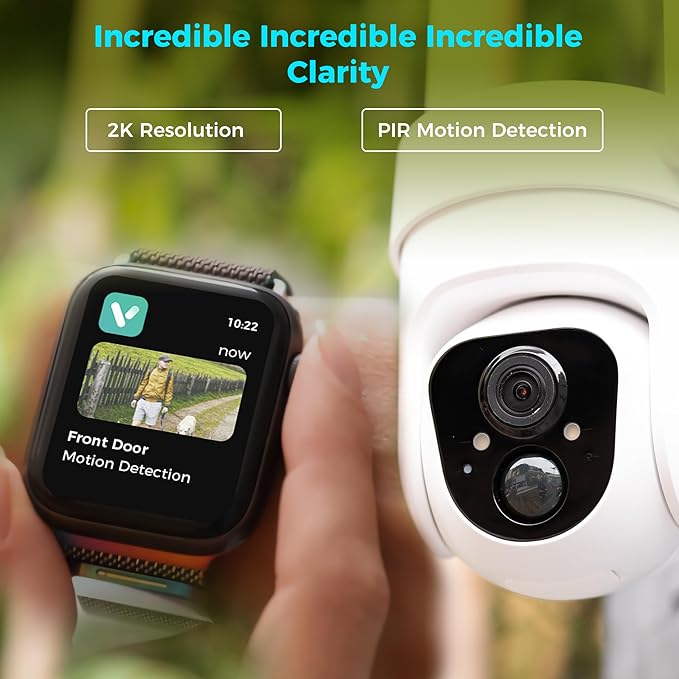 Vicohome 2CQ4 2K AI Solar Security Camera Wireless Outdoor,Battery Powered Cam, Color Night Vision,Two Way Audio, Motion Detection, Easy to Setup,Audible Flashlight Siren 180 Days Exchange Policy