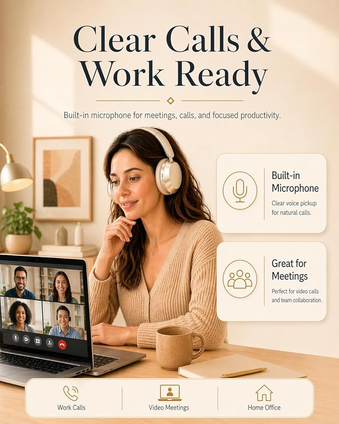 Wentronic Y05 Active Noise Cancelling Over Ear Headphones, Bluetooth 5.3 Wireless Headphones with Mic, 48H Playtime, USB-C Fast Charging, Hi-Res Audio, Starlight