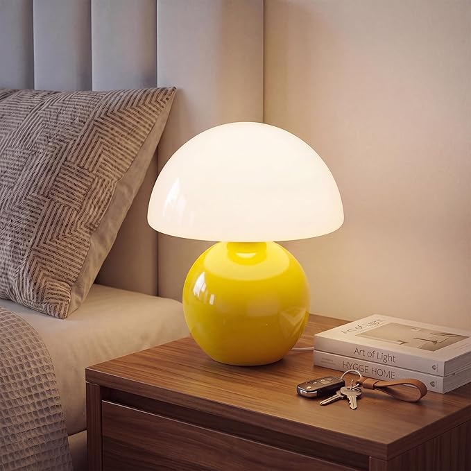 Dawnwake Mushroom Lamp Desk Lamp for Bedroom,Table Bedside Small Lamps for Living Room,Mushroom Decor Cute Mini Modern Mid Century Lamps for Night Stands,Aesthetic Home Living Room Decor(Yellow)
