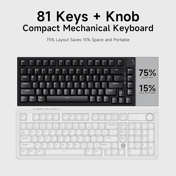 Ajazz AK820 75% Wired Gasket Mechanical Gaming Keyboard with Volume Knob - South Facing LED - Poron Foam - PBT Keycaps - Programmable RGB Hot Swap Keyboard