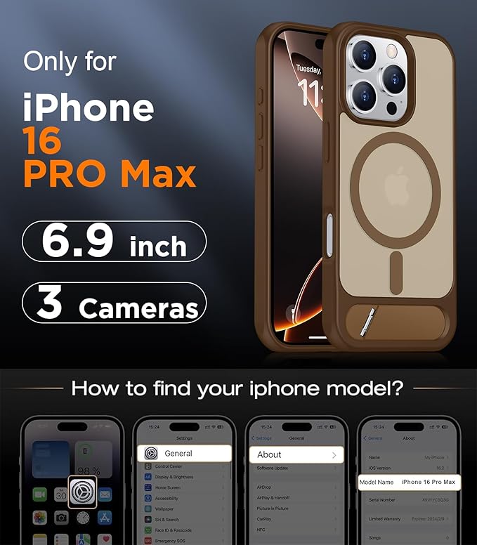Magnetic Compatible with iPhone 16 Pro Max Case, [Built-in Invisible Kickstand][Compatible with MagSafe] [Military Grade Shockproof] Slim Translucent Matte Phone Case for iPhone 16 Pro Max 6.9"