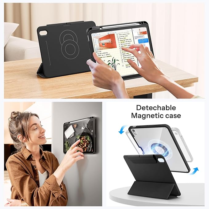 SPARIN Case for iPad Air 11 inch M3/ M2, iPad Air 7th/6th/5th/4th Gen (2025/2024/2022/2020) 10.9 inch,Case with Apple Pencil Holder, Detachable Magnetic Cover, Portrait and Landscape Stand, Black