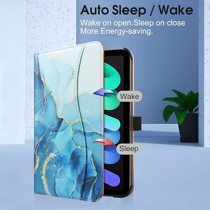 iPad mini 6th Generation Case 8.3 Inch 2021, Premium PU Leather Folio Stand Smart Protective Cover, Multi-Viewing Angles and Auto Wake & Sleep Function for iPad mini 6th Gen（Blue Marble