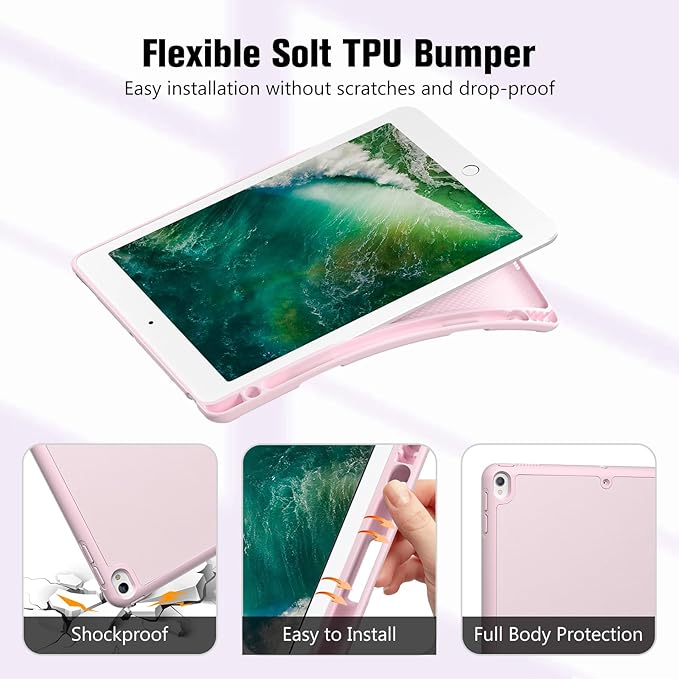 ProCase Smart Case for 10.5” iPad Air 3rd Generation 2019 / iPad Pro 2017, Slim Stand Cover with Pencil Holder Soft TPU Back for Air 3 -Light Pink