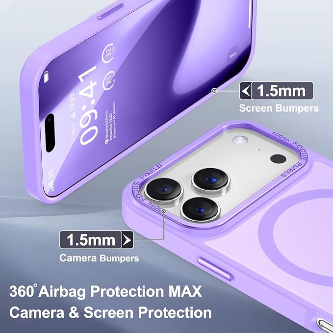 Newfuture Magnetic for iPhone 17 Pro Max Case [Compatible with Magsafe] [Military Grade Drop Protection] Translucent Matte Anti-Scratch Shockproof Protective Phone Cover 6.9 Inch, Lilac Purple