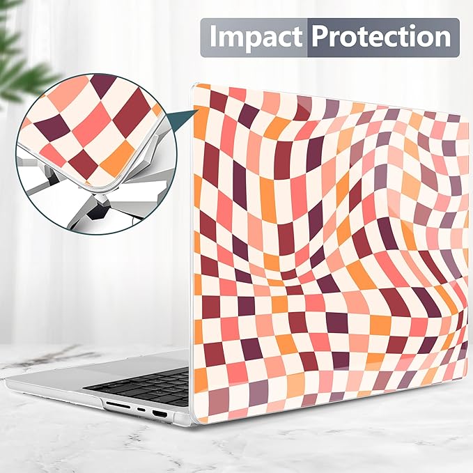 Batianda Case for New MacBook Pro 14 Inch M5 (2025 2026) & 2024 2023 Release [Model A3434 / A3112] - Ultra Slim 1.2mm Glossy Hard Shell Protective Skin Keyboard Cover 4-in-1 Bundle, Checkerboard