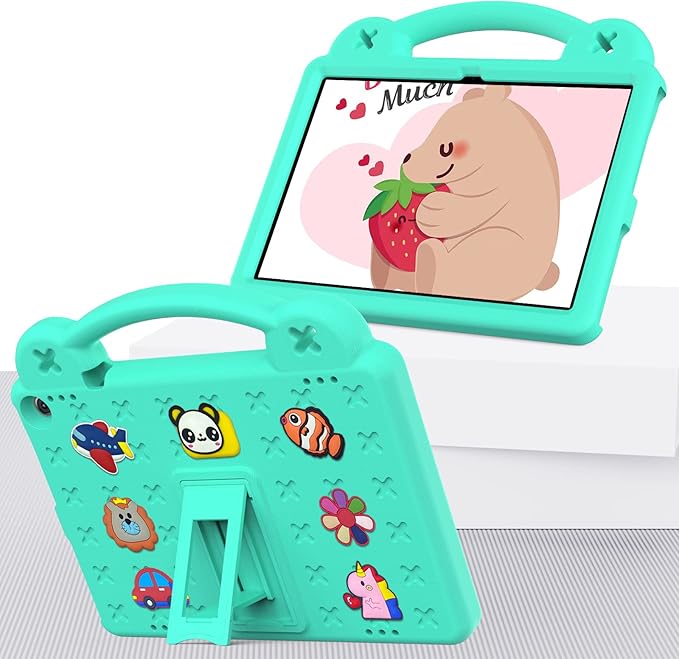 AKABEILA Compatible with ONN 10.1(GEN3) 2022(1000071485)/Amazon Fire HD 10(2021/2023)/Fire HD 10 Plus(2021/2023) Tablet Case, Kids Case with Shoulder Strap & Stand Handle Mint Green