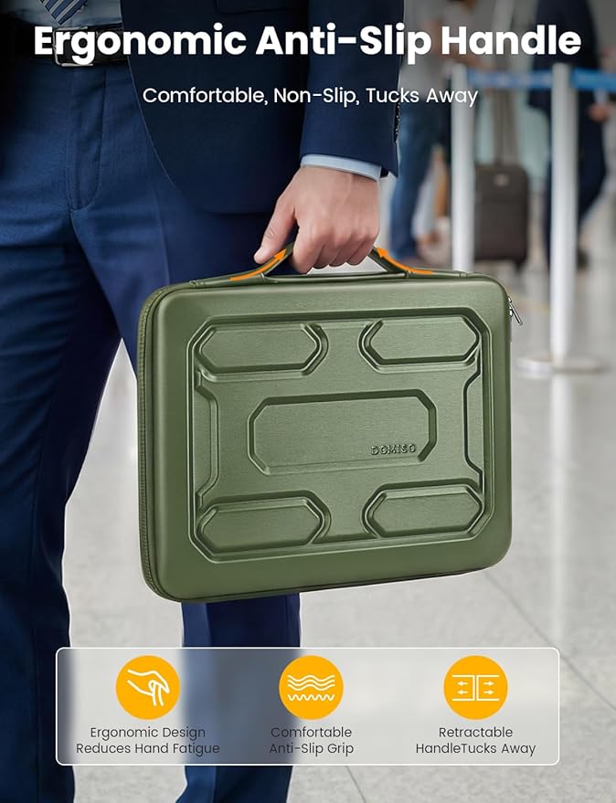 DOMISO Laptop Hard Case 14-14.4 inch Waterproof Shockproof Hard Shell Laptop Sleeve with Handle & Storage Pocket, Compatible with MacBook, HP, Dell, Green