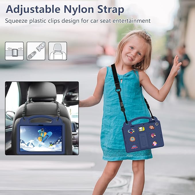 AKABEILA Compatible with Lenovo Tab M10(3rd Gen) 10.1(2022)/Huawei MatePad T 10s 10.1/MatePad T 10 9.7/MatePad SE 10.1(2022)/Honor Pad X8/Pad X8 Lite Tablet Case, Strap for Girl Kid Gift - Navy Blue