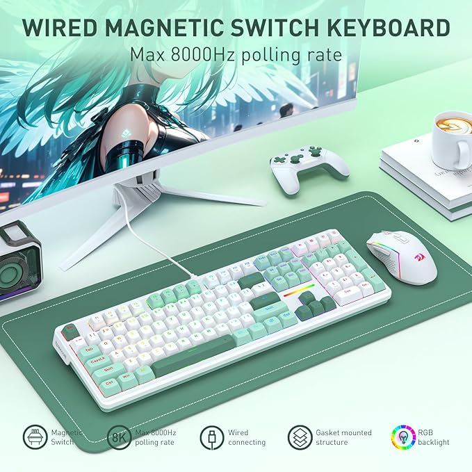 Redragon K745 HE Rapid Trigger Gaming Keyboard, 8K Wired Mechanical Keyboard w/Next-Gen UltraMag 100% POM Silky Magnetic Switch, Dual-Module Floating Patent Structure Design, 5-Layer Noise Dampening