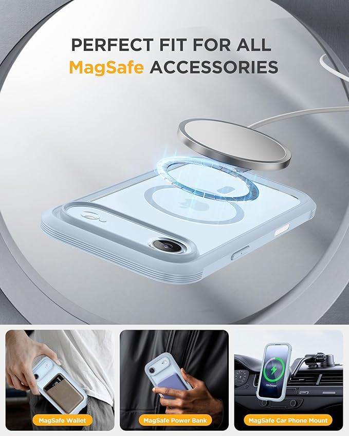 Miracase Magnetic for iPhone Air Case 6.5" [Compatible with MagSafe] Full-Body Phone Case with Built-in Glass Screen Protector & Camera Control,Drop Proof iPhone 17 Air Case Cover, Light Blue