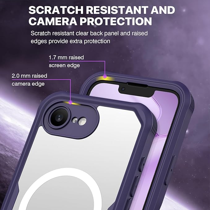 CENHUFO Magnetic Privacy Case for iPhone 16E / iPhone 17E [Compatible with Magsafe] Full Body Phone Case Built-in 9H Glass Privacy Screen Protector and Camera Protector, Shockproof Cover - Purple