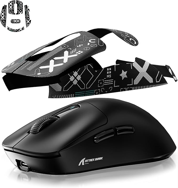 Mouse Anti Slip Grip Tape, Pre-Cut Universal Griptape for Superlight Wireless Gaming Mouse Skins, Sweat Resistant, Elastics Refined Side Grips, Easy to Apply, Ultra-thin 0.5mm (0.02in) - Black