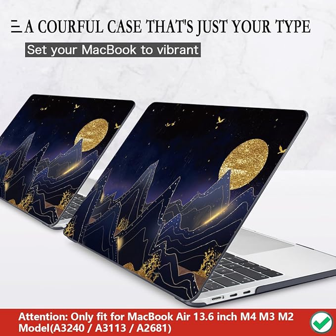 CISSOOK Compatible with MacBook Air 13.6 inch Case 2022 2024 2025 2026 Release Model A2681 A3113 A3240 A3449, Plastic Hard Shell Case with Keyboard Cover for MacBook Air 13.6 M2 M3 M4 M5, Gold Moon