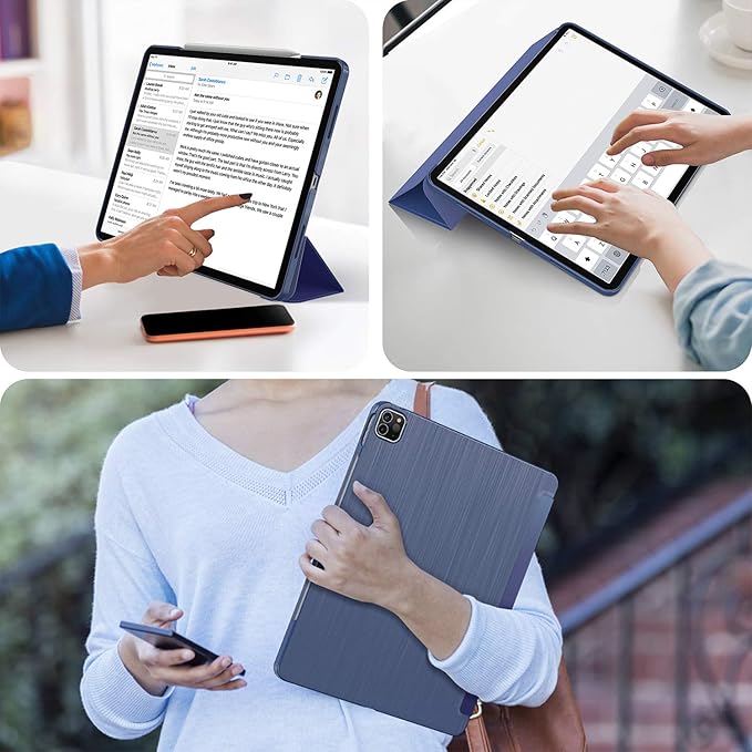 Soke Case for iPad Air 13 Inch (M3/M2) 2025/2024,iPad Pro 12.9 2022 2021(6th 5th Generation) - [Slim Trifold Stand + Auto Wake/Sleep],Protective Hard PC Back Cover (Navy)