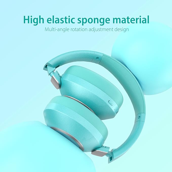 Active Noise Cancelling Headphones, 100H Playtime Bluetooth Headphones Wireless Bluetooth with Mic, Over Ear Wireless Headset with Deep Bass,Fast Charging for Travel (Light Green)