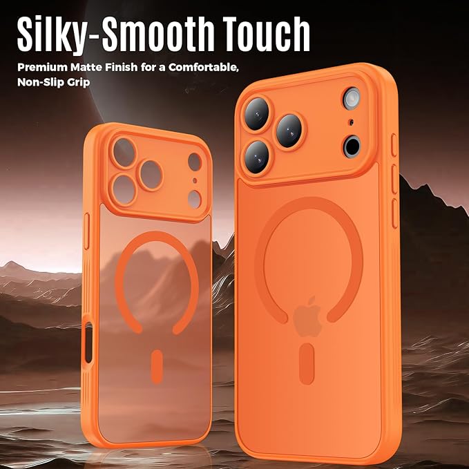 Symcele Designed for iPhone 17 Pro Max Case, Compatible with MagSafe, [Camera Protection] [15FT Military Drop Protection] Shockproof Translucent Matte Anti-Slip Phone Case, 6.9", Cosmic Orange