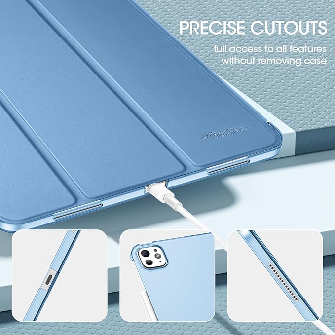 ProCase for iPad Pro 13 Inch Case M5 2025/ M4 2024, Smart Cover iPad Pro M5 M4 Case 13 Inch, Slim Stand Translucent Hard Shell Back, Supports Touch ID, Auto Wake/Sleep -SkyBlue