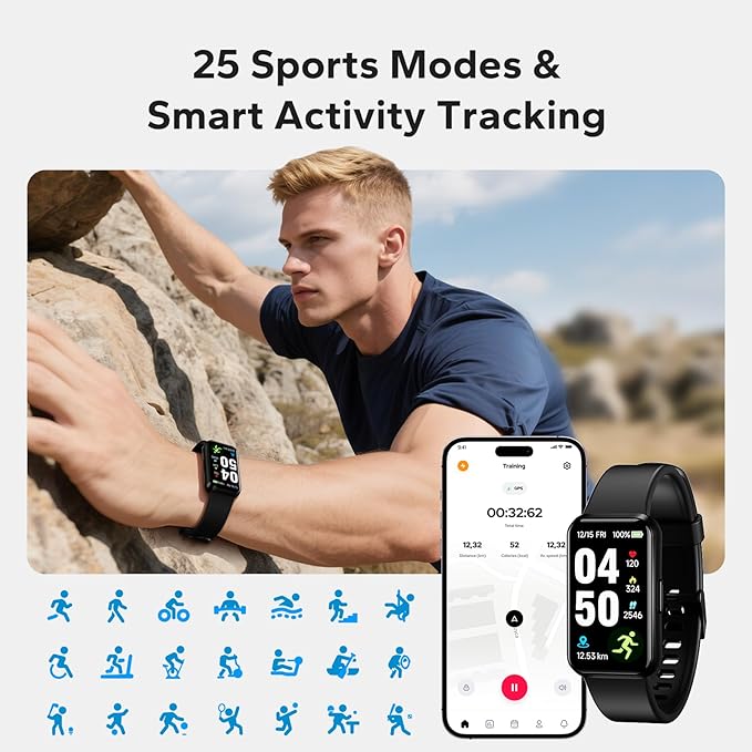 Fitness Trackers,1,47" OLED Display,24/7 Health Heart Rate Monitoring Sleep Blood Oxygen Monitor/Calorie Steps Counter Pedometer Activity Tracker/Smart Notifications for Men Women