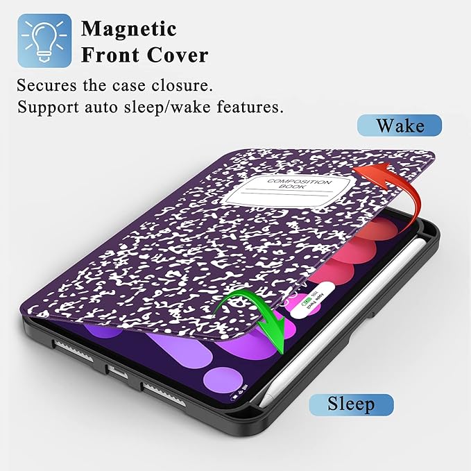 Supveco Case for iPad mini 7 (A17 Pro) 2024/iPad Mini 6 2021 8.3 Inch with Pencil Holder-[Auto Wake/Sleep],Slim Protective Case with Soft TPU Back Cover for iPad mini 7th/6th Generation(Violet)