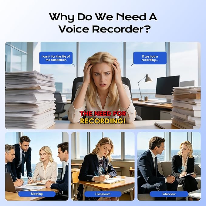 64GB Voice Activated Recorder Device - Qunifyed Digital Voice Recorder with AI Noise Reduction, Portable Recording Device for Meetings, Interviews, Lectures, Work
