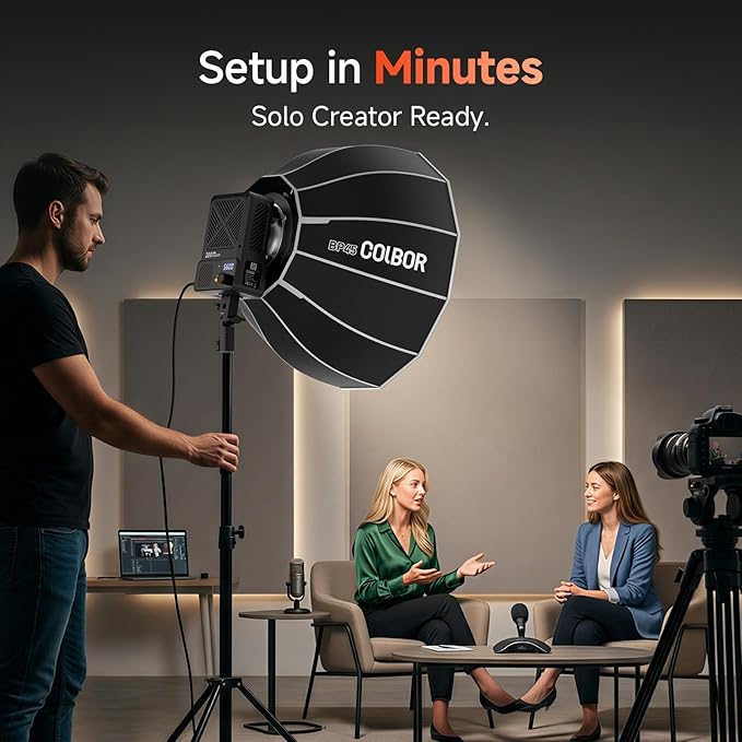 COLBOR 200W LED Video Light, Built-in Power Adapter Design, Bi-Color 2700K-7000K COB Studio Light with Bowens Mount, CRI 96+, Key Light for Live Streaming, Video Recording, YouTube, TikTok