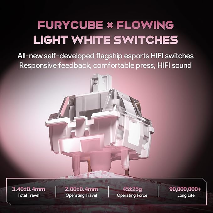 68% Wired Gaming Keyboard with Volume Knob, RGB Backlit, Mechanical Keyboard Gasket Mount with PBT Keycaps,8000 Hz Polling Rate, Hall Effect Cream Switches, Hot-Swap, for FPS Games (White+Pink)