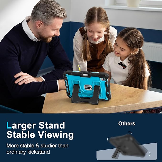 Kids Friendly Case for Apple iPad mini 7 A17 Pro 2024/iPad Mini 6 2021 8.3 Inch 7th/6th Gen Case with Pencil Holder & Shoulder Strap, Shockproof Kickstand Hard Shell Protective Cover,Black+Blue