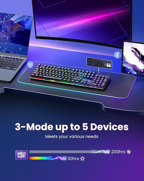 Redragon K671KS Wireless Mechanical Gaming Keyboard, Tri Mode BT/2.4G/USB-C Hot Swappable Custom Keyboard, RGB Backlit Computer Gaming Keyboards, PBT Keycaps, Programmable for PC/Tablet/MAC