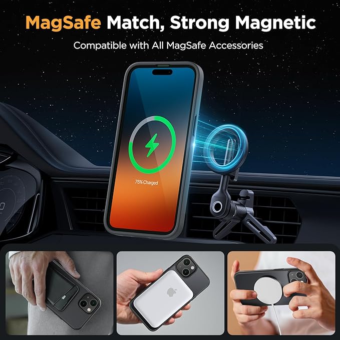 Miracase Magnetic for iPhone 15 Plus Case 6.7 inch (Compatible with MagSafe)（with 2X Screen Protectors） Military-Grade Protection, Anti-Fingerprint Translucent Matte Phone Cover, Black