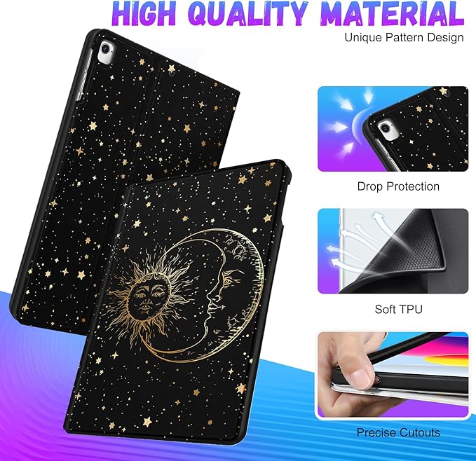 Uppuppy for iPad 5th/6th Generation Case, for Apple iPad Air 1st/2nd Gen, for iPad Pro 9.7 Inch Case Cute Kids Women Girls Folio Sun Moon Cool Aesthetic Design Cover for iPad 5/6, Air 1/2, Pro 9.7
