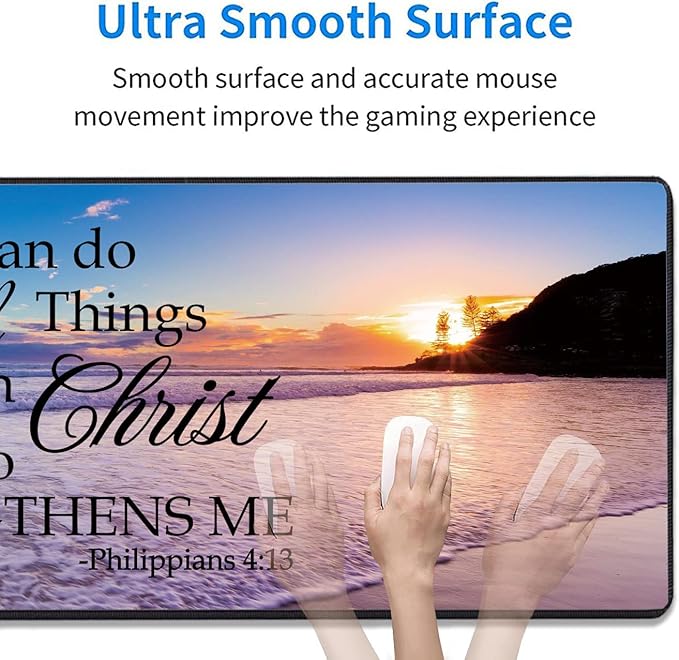 3 Piece Mouse Pad Set with Stitched Edge Large Anti-Slip Mouse Pad Desk Pad Keyboard Pad + Wrist Rest Pad + Coaster, Memory Foam Wrist Rest for Office/Home, Bible Verse Philippians 4-13