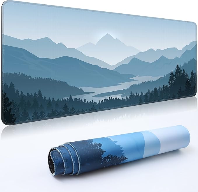 Desk Mat,Large Mouse Pad 35''×15.6'' XXL Extended Gaming Mouse Pad Mat with Non-Slip Base Stitched Eges Mousepad for Computer,Office,Keyboard and Laptop - Vector Mountain