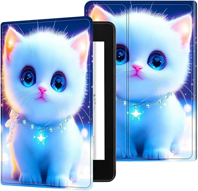for Case for 6" Kindle 10th Generation 2019 Release (Model No J9G29R) E-Reader Case, Slim Kickstand Stand Leather Smart Cover with Auto Wake/Sleep, White Blue Eyed Cat