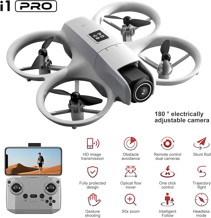 Drone with HD Camera for Beginners Adults, Under 249g Lightweight Mini Drones with Body Lights 360° Rolling One-Key Takeoff/Landing, Headless Mode, I1 Pro Mini RC Quadcopter Cool Birthday Gift