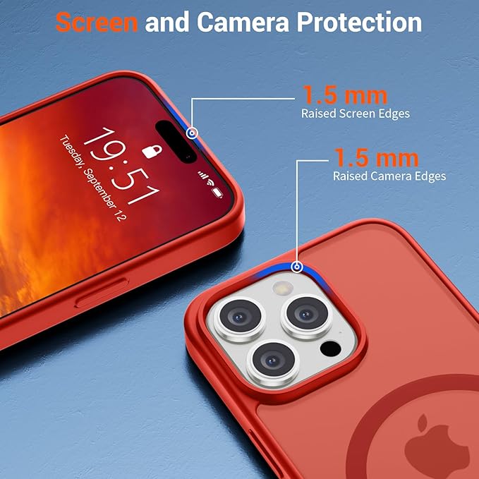 SUPFINE Magnetic for iPhone 15 Pro Case (Compatible with MagSafe) (Military Grade Drop Protection) Slim Translucent Matte Shockproof with Anti-Fingerprint Phone Case,Red