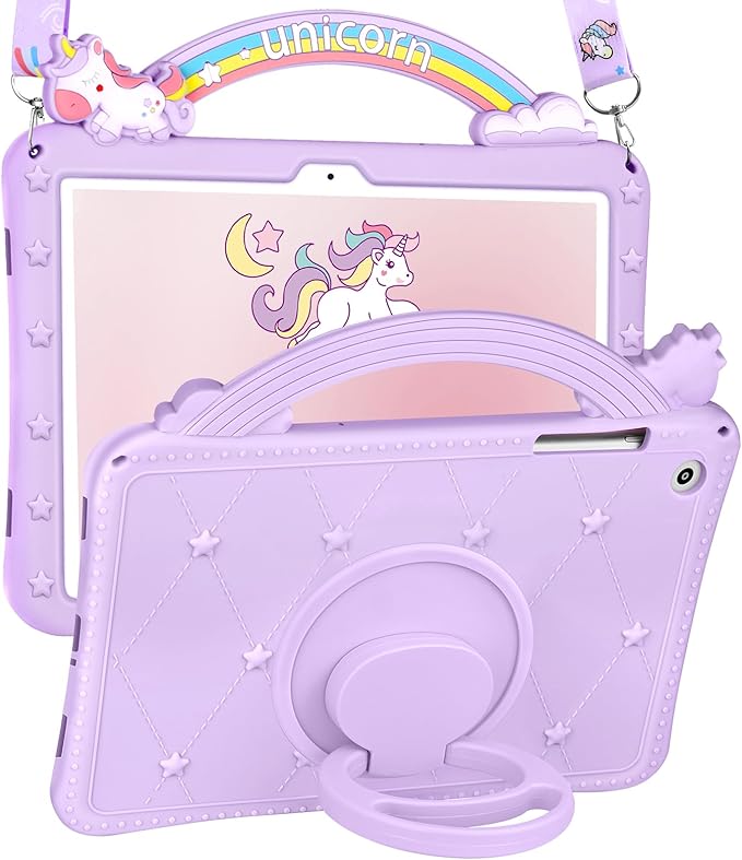 Wazzasoft for Samsung Galaxy Tab A9 Plus Case 11" - Girls Cute Girly Cartoon Kawaii Pretty Purple Unique Design Silicone Cover with Rotating Stand & Strap Women Funda for Samsung A9 Plus Tablet Case