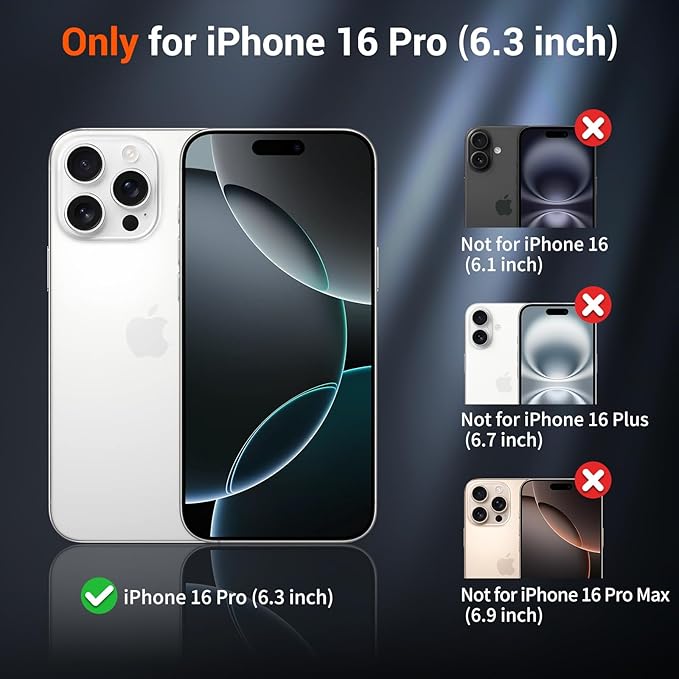 SUPFINE Magnetic for iPhone 16 Pro Case (Compatible with MagSafe) (Military Grade Drop Protection) Translucent Matte Shockproof with Anti-Fingerprint Phone Cover,Black