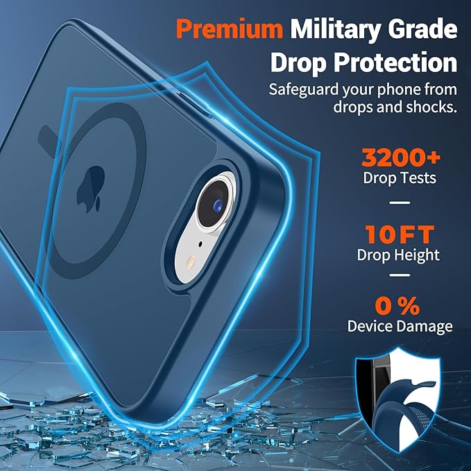 SUPFINE Magnetic for iPhone 17e Case/iPhone 16e Case (Compatible with MagSafe)(Military Grade Drop Protection) Translucent Matte with Anti-Fingerprint Phone Case,Deep Blue