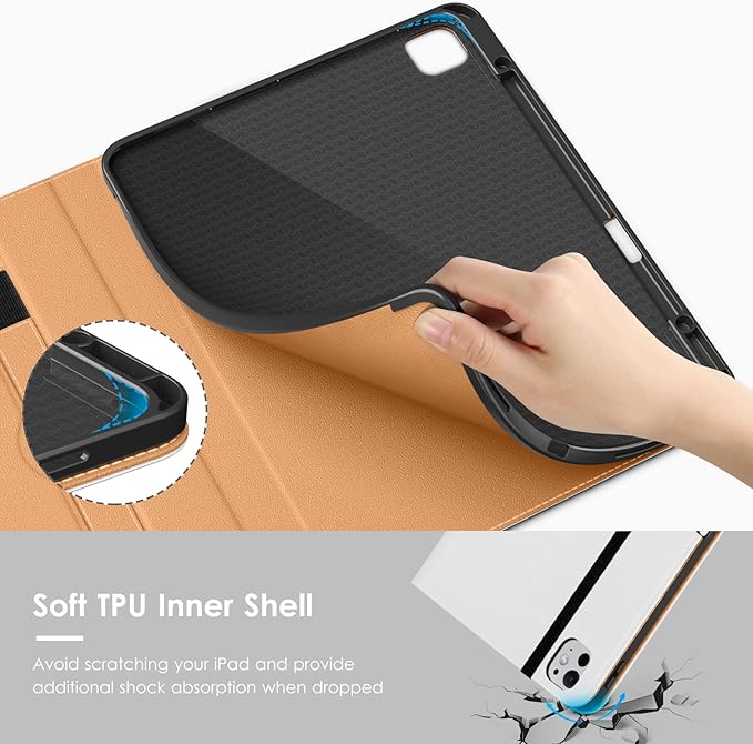 VIKESI Case for iPad Pro 13-inch M5 or M4 Released in 2025 or 2024, Leather Stand Cover with Apple Pencil Holder, Auto Wake/Sleep, Multiple Viewing Angles, Built in Hand Strap & Pocket,White