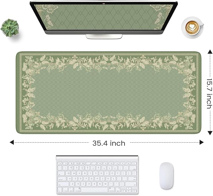 HAOCOO Light Green Desk Pad Mat, Desk Matt for Desktop with Edge Stitching, Non-Slip Mouse Pad Large, Cute Keyboard Mat for Gaming,Women Office