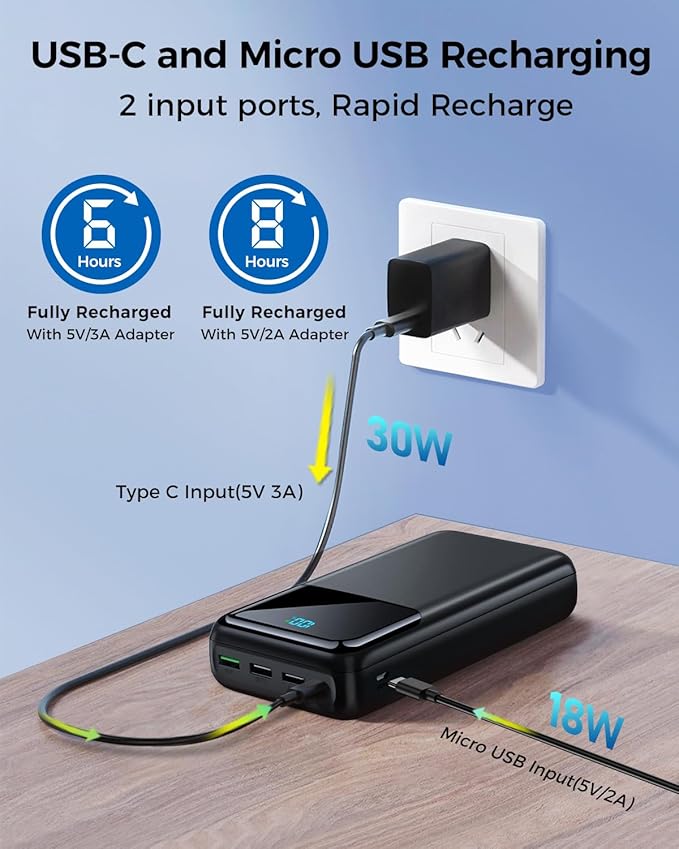 Portable Charger Power Bank 50000mAh, USB-C PD 30W Fast Charging, High Capacity External Battery Pack for Camping, Portable Phone Charger for iPhone 17/16/15/14/13/12/11 Samsung Android (Black)