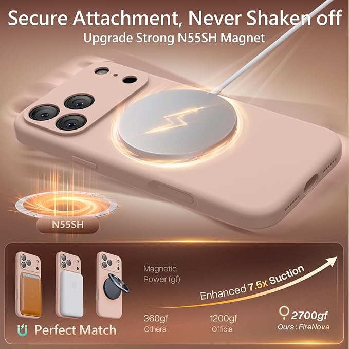 FireNova Magnetic for iPhone 17 Pro Case, Compatible with MagSafe, [Integrated Silicone Camera Control Button] [Camera Protection] Anti-Scratch Microfiber Lining Phone Case, 6.3", Pinksand