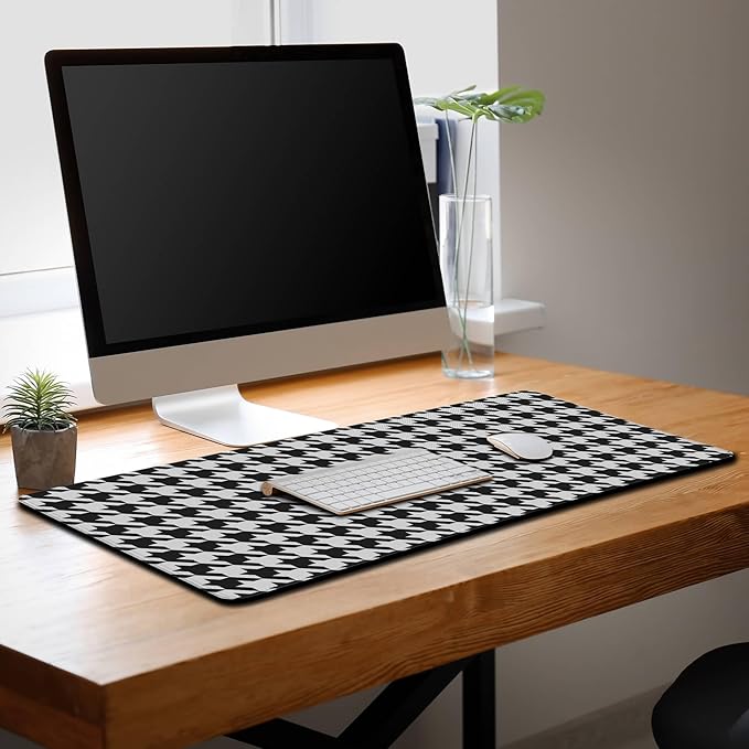 Gaming Mousepad Black and White Desk Mat for Desk Big Mouse Pads Keyboard Pad Home Office Decor Waterproof Non-Slip Rubber Base 35.4" X 15.7" for Game Office, Houndstooth Pattern