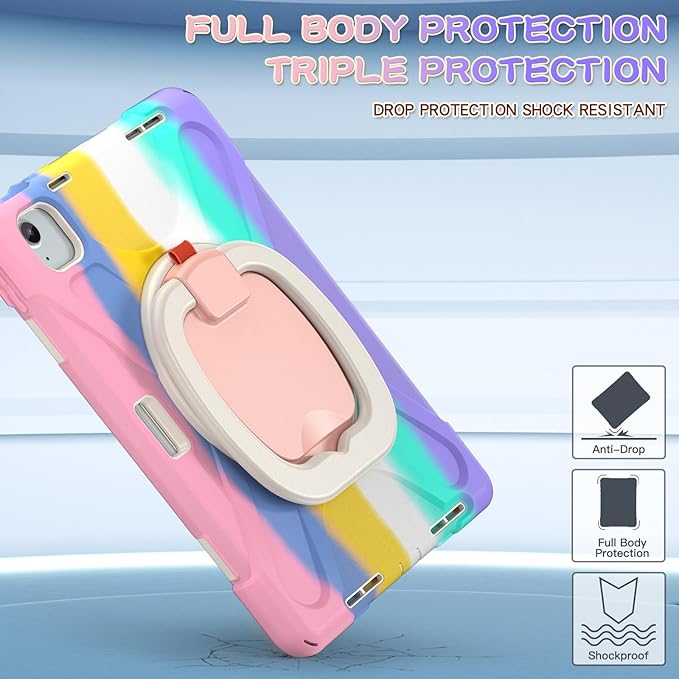 SCSVPN Kids Case for iPad Air 11 Inch M4/M3/M2 (2026/2025/2024), iPad Air 5th/4th Gen 10.9''(2022/2020), iPad Pro 11 4th/3rd/2nd/1st Gen, Protective Cover with Pen Holder, Stand, Shoulder Strap, Pink