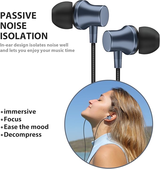 Wired Earbuds for School Chromebook Laptop PC, Noise Canceling Ear Buds with 3.5mm Plug in Audio Jack Microphone HiFi Stereo Wired Headphone Corded Earphone for Kindle Fire School Travel MP3, Blue