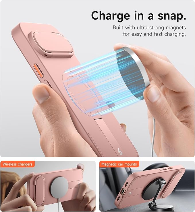 SURITCH for Google Pixel 10/10 Pro Phone Case, Compatible with MagSafe, Protective Cover with Camera Cover & Adjustable Metal Kickstand for Pixel 10/10 Pro 2025 -Pink