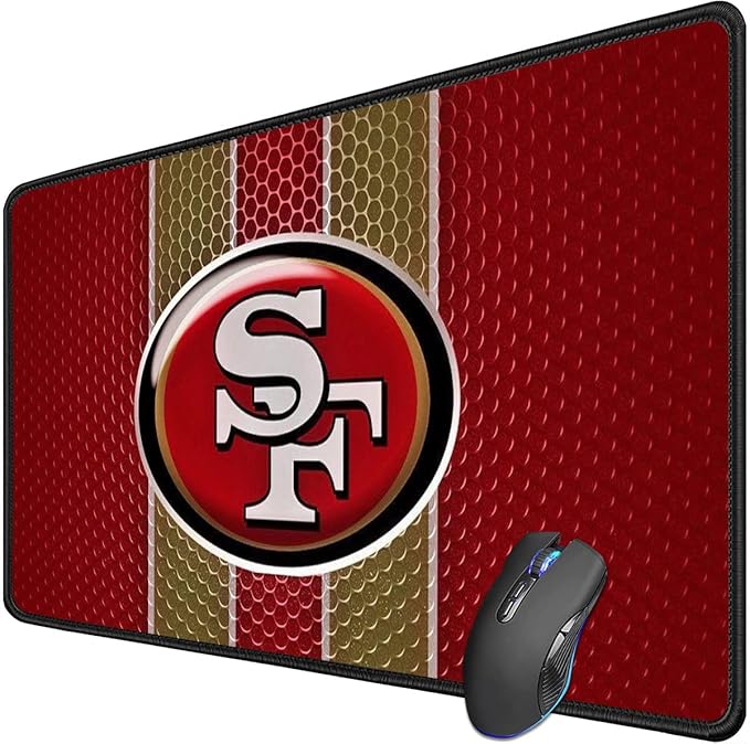 Large Gaming Mouse Pad,Stitched Edges Extended Mousepad with Non-Slip Rubber Base for Laptop Computer Desktop Keyboard,Football Fans Red Design Mat
