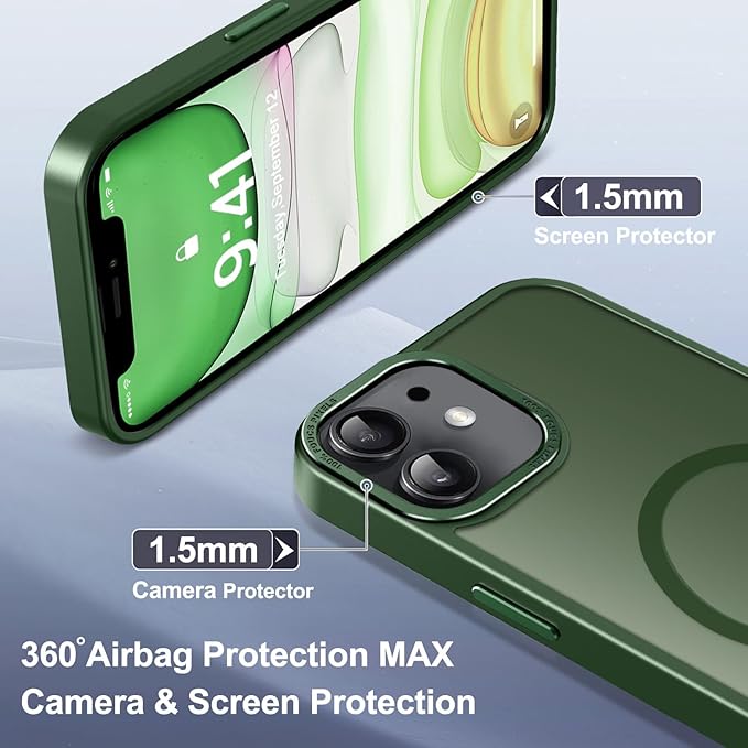 Newfuture Designed for iPhone 11 Case with Strong Magnetic [13 FT Military Drop Protection] [Compatible with Magsafe] Slim Translucent Matte Shockproof with Anti-Fingerprint Phone Case, Dark Green